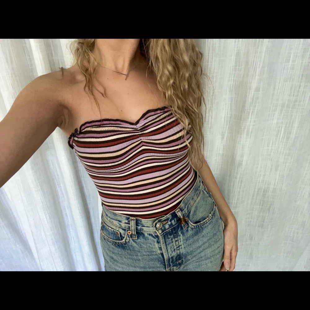 Strapless striped bodysuit size small